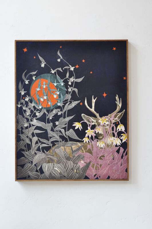 Julia Lucey, ‘Black-Tailed Deer Under Three Quarter Moon’, 2019, Mixed Media, Collage, Aquatint Etchings & Acrylic Paint on Panel, MiXX projects + atelier