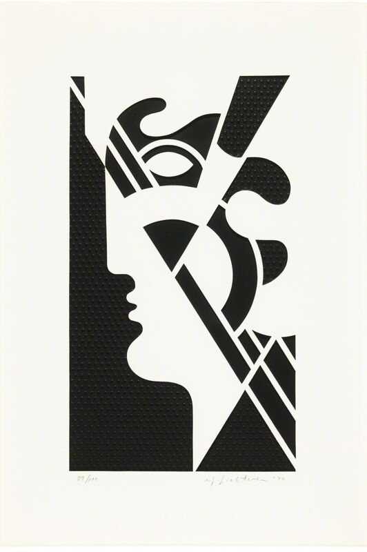 Roy Lichtenstein, ‘Modern Head #5’, 1970, Print, Embossed Graphite with strathmore die-cut paper overlay, mounted in white lacquered aluminum frame with wood stretcher support, Vertu Fine Art