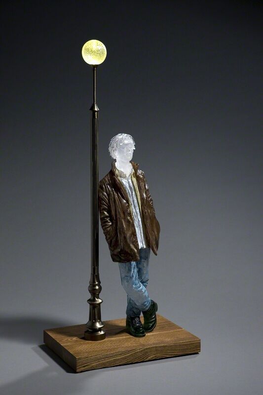Sung-Won PARK, ‘Man Leaning against Wall (edition of 15)’, 2018, Sculpture, _cast, blown and painted glass, steel, lamp, Gallery Sklo
