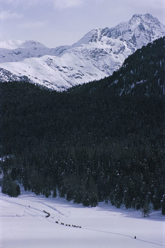 Slim Aarons, ‘Snow Field in San Moritz ’, 1958, Photography, Chromogenic Lambda Print, IFAC Arts