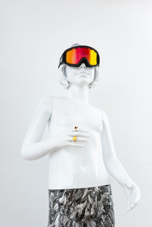 Krystian Truth Czaplicki, ‘Seemed to Change His Style with Each Wife’, 2018, Sculpture, Lacquered steel, mannequin, water transfer printing, goggles, rings, Piktogram