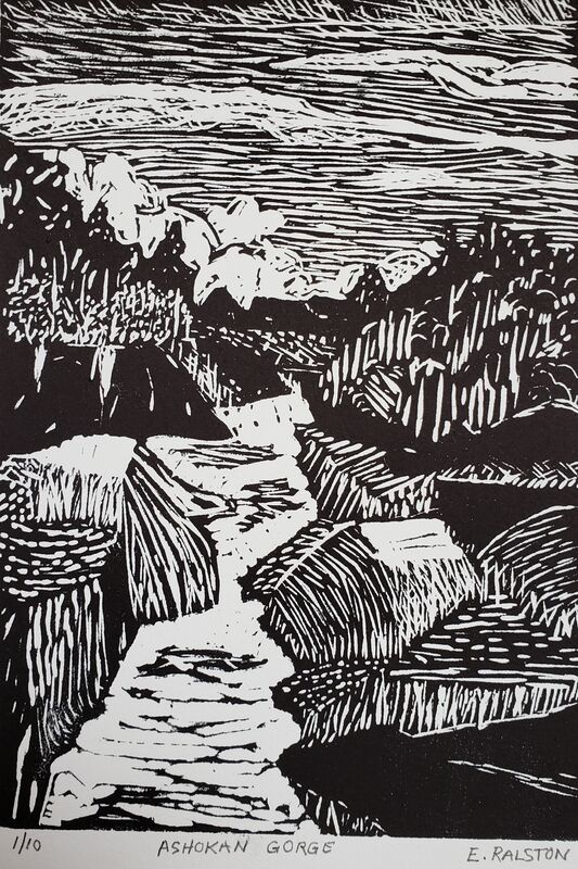 Elaine Ralston, ‘Ashokan Gorge’, 2020, Drawing, Collage or other Work on Paper, Lino cut, Emerge Gallery NY