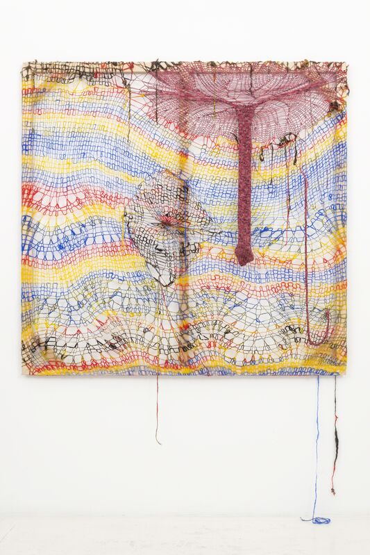 Channing Hansen, ‘Polytope Soap’, 2013, Mixed Media, Handspun and dyed Merino, Corriedale, Cheviot, holographic polymers Romney, and Teeswater Locks, yak down, silk noils, commercial thread, cotton, viscose, polyamide, and cedar, Hammer Museum 