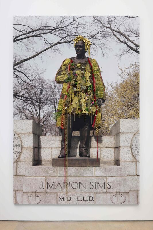 Hew Locke, ‘J. Marion Sims, Central Park ’, 2018, C-type photograph with mixed media, P.P.O.W