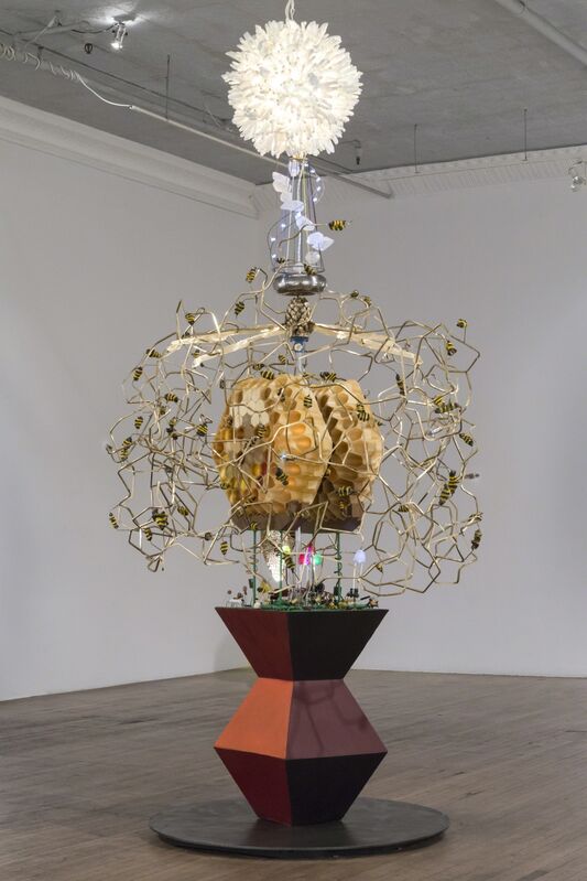 Kelly Heaton, ‘The Beekeeper’, 2015, Sculpture, Brass, steel, wood, cast epoxy resin, raw pigment, acrylic, clay, and electronics, Ronald Feldman Gallery