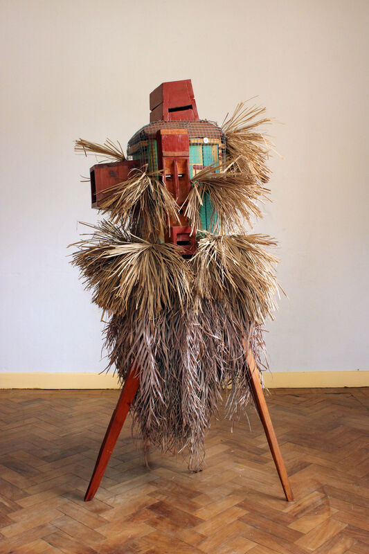 Luis Santos, ‘Red Child’, 2017, Sculpture, Wood, steel net, straw, cement, zinc sheet., Arte de Gema