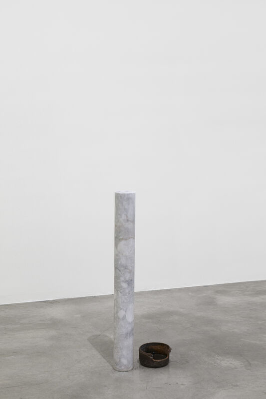Tania Pérez Córdova, ‘Blink’, 2020, Installation, Marble, cooper cast, artificial tears, cosmetic contact lens, a person wearing one contact lens of a color different to her/ his eyes occasionally, Tina Kim Gallery
