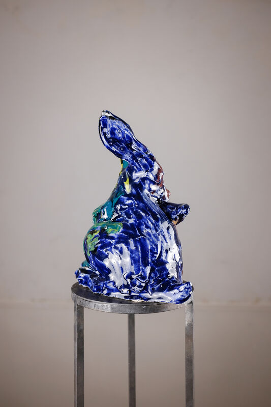 Marina Le Gall, ‘Blue rabbit scratching’, 2019, Sculpture, Glazed ceramic, Antonine Catzéflis