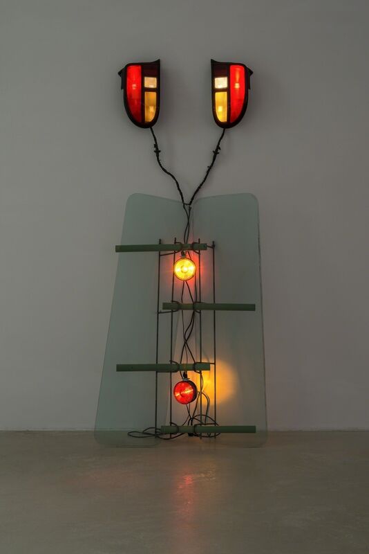 Keith Sonnier, ‘Tallgate’, 2000, Sculpture, Automobile lights, windshield glass, steel rebar, transformers, Häusler Contemporary