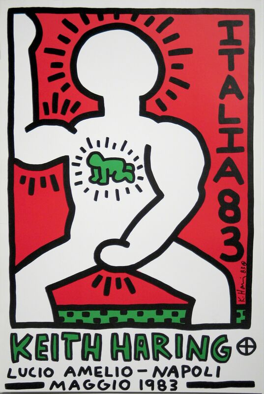 Keith Haring, ‘Italia 1983. Keith Haring + Lucio Amelio- Napoli Maggio 1983 ’, 1983, Posters, Offset lithograph in black, red and green on heavy paper, Woodward Gallery