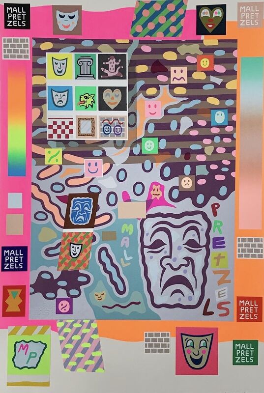 Adam Palmer, ‘Mall Pretzels’, 2019, Drawing, Collage or other Work on Paper, Screenprint, markers, collage on paper, Ro2 Art