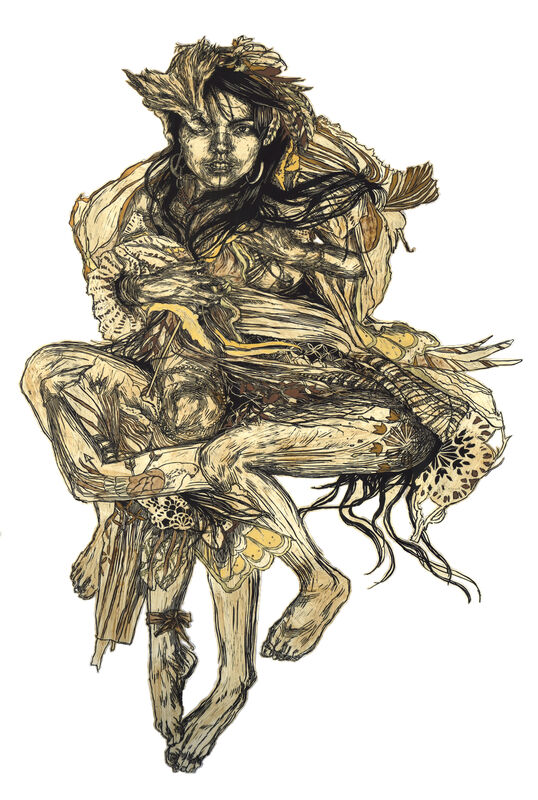 Swoon, ‘Monica’, 2010, Mixed Media, Original linocut print on mylar, handpainted with coffe and acrylic, DIGARD AUCTION
