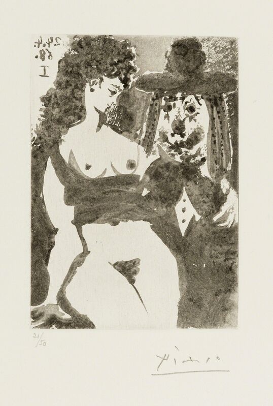 Pablo Picasso, ‘347 Series: Old Clown with Seductive Nude (Bloch 1529)’, 1968, Print, Aquatint, Forum Auctions