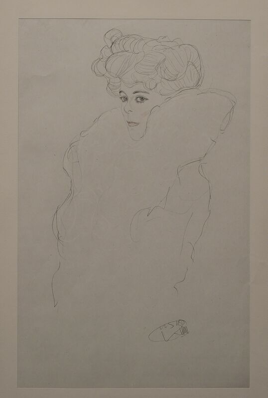 Gustav Klimt, ‘Portrait Sketch: Lady with Boa (Red and White Tinted) - Niyoda Paper’, 1919, Print, Archival Paper, Globe Photos