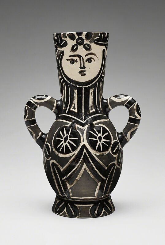 Pablo Picasso, ‘Vase deux anses hautes (Vase with Two High Handles, The Queen)’, 1953, Design/Decorative Art, White earthenware turned vase, painted in black, white and black patina, with knife engraving and partial brushed glaze., Phillips