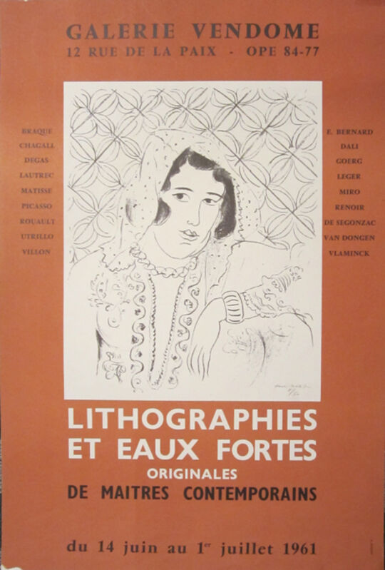 Henri Matisse, ‘Galerie Vendome, Lithographies et Eaux Fortes’, 1961, Posters, Lithographic Gallery Opening Poster, David Lawrence Gallery