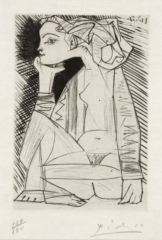 Pablo Picasso, ‘The Lovers, Geneviève Looking for Me, II (Les Amoreux, Geneviève cherche moi II)’, 1951, Print, Engraving and drypoint, Dallas Museum of Art