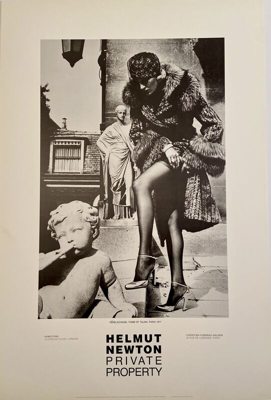Helmut Newton, ‘Rare Limited Helmut Newton "Private Property" Gallery Lithographic Poster (features the photo '"PERELACHAISE TOMB OF TALMA. PARIS, 1977")’, 1985, Posters, High Quality Lithographic Gallery Exhibition Poster, David Lawrence Gallery