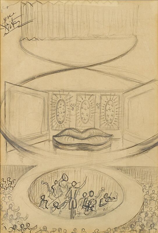 Salvador Dalí, ‘Théâtre et scène Saliva Sofa’, 1937, Drawing, Collage or other Work on Paper, Ink and pencil on paper, Omer Tiroche Gallery