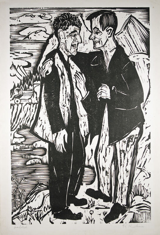Ernst Ludwig Kirchner, ‘Die Freunde (Müller und Scherer) (Friends (Müller and Scherer))’, 1924, Print, Woodcut, Henze & Ketterer & Triebold