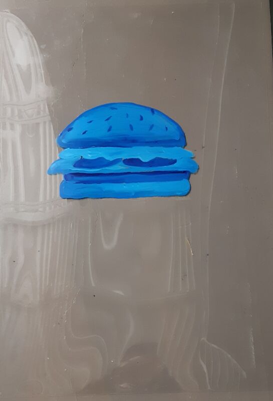 Oscar Figueroa, ‘Blue Hamburger’, 2019, Painting, Acrylic paint on clear acrylic sheet, Robert Kananaj Gallery