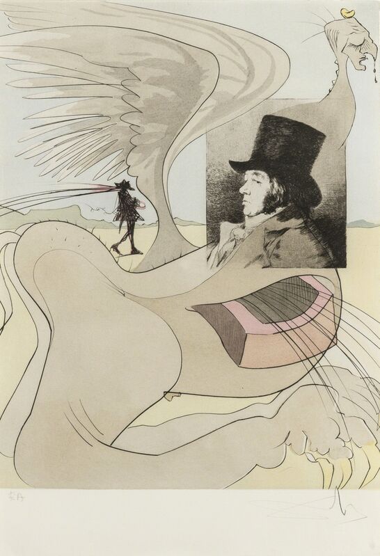 Salvador Dalí, ‘Portrait of Goya (from Les Caprices de Goya de Dali) (M & L 848b; Field 77-3-80)’, 1977, Print, Etching with pochoir printed in colours, on Rives paper, Forum Auctions