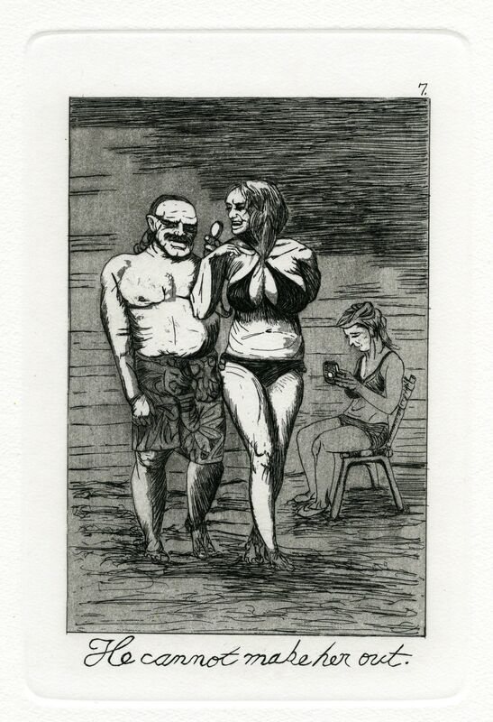 Emily Lombardo, ‘He cannot maker her out, from The Caprichos’, 2014, Print, Etching and aquatint, Childs Gallery