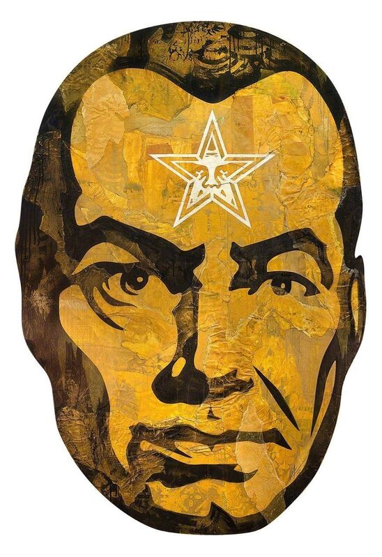 Shepard Fairey, ‘Big Brother (Gold)’, 2017, Mixed Media, (Stencil, Silkscreen, and Collage) on Die Cut Panel, Library Street Collective
