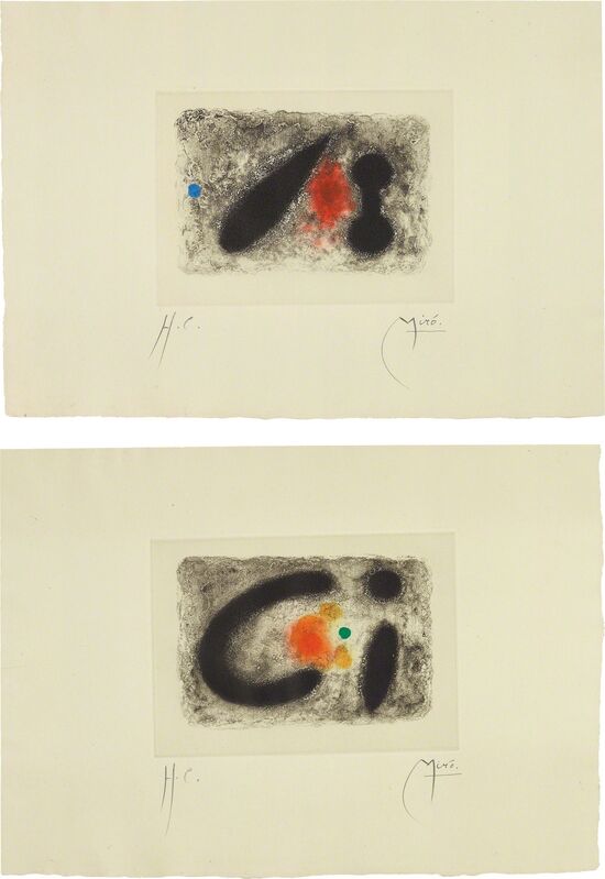Joan Miró, ‘Fusée (Rocket): two plates’, 1959, Print, Two aquatints in colors, with a hand-colored blue and green spot respectively, on pale green wove paper, with full margins, Phillips
