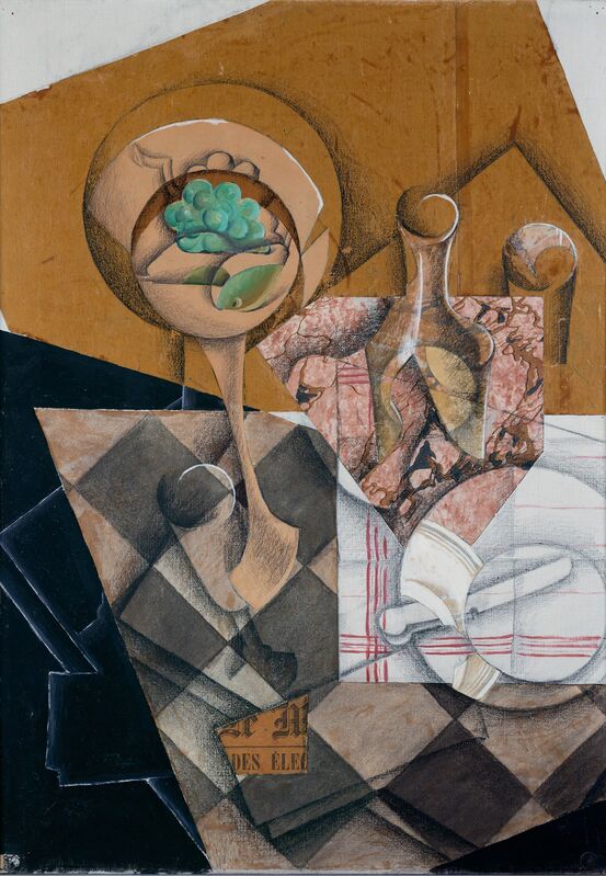 Juan Gris, ‘The fruit bowl’, 1914, Painting, Oil, chalk, paper on canvas, Kröller-Müller Museum