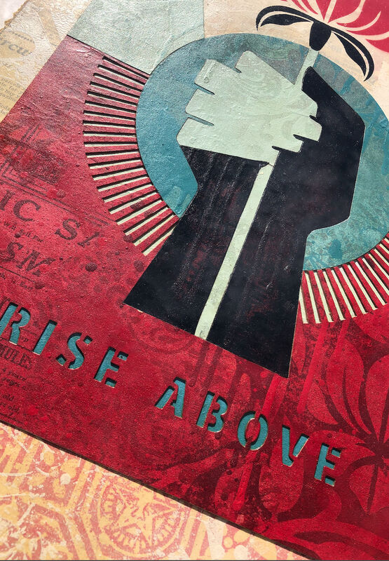 Shepard Fairey, ‘Rise Above Flower ’, 2019, Painting, Stencil, spray paint and collage on paper., AUTOGRAPHES DES SIECLES