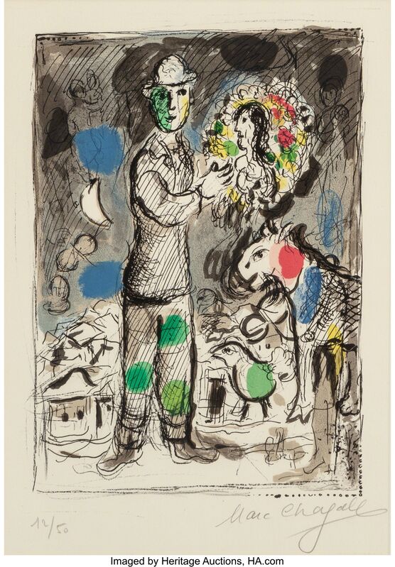 Marc Chagall, ‘Paysan au bouquet’, 1968, Print, Lithograph in colors on Arches paper, Heritage Auctions