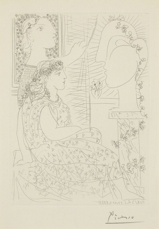 Pablo Picasso, ‘Deux femmes regardant une tête sculptée (B. 150; Ba. 302)’, 1933, Print, Etching, Sotheby's