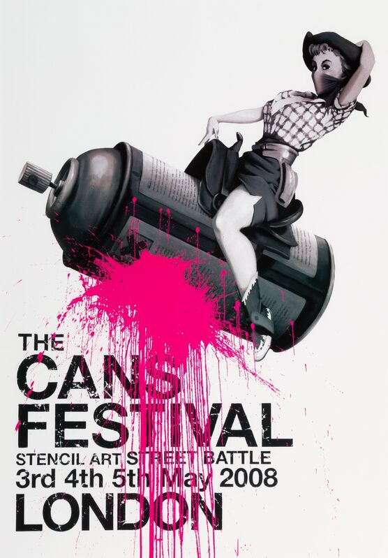 Banksy, ‘The Cans Festival Stencil Arts Street Art, poster’, 2008, Ephemera or Merchandise, Offset lithograph in colors on satin white paper, Heritage Auctions