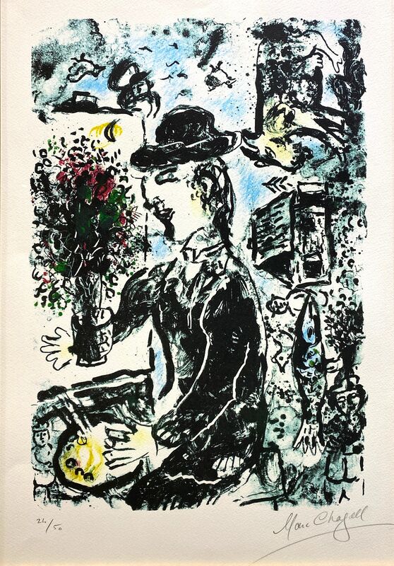 Marc Chagall, ‘Le Peintre au Chapeau (M.1010)’, 1983, Print, Lithograph in colors, Off The Wall Gallery