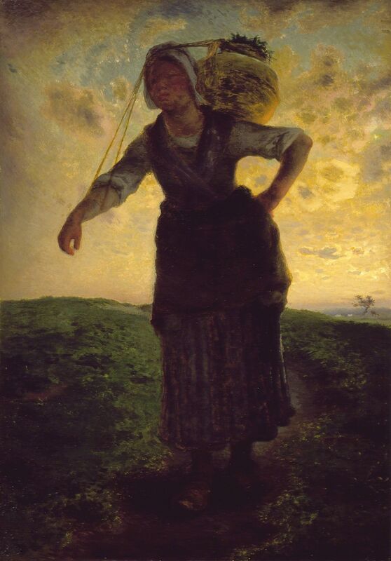 Jean-François Millet, ‘A Norman Milkmaid at Gréville’, 1871, Painting, Oil on cardboard, Los Angeles County Museum of Art