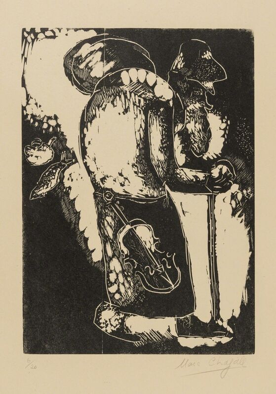 Marc Chagall, ‘Le Juif priant; juif a la Thora, La Maison, L'Homme au sac; Chevre et violin; L'Ecuyere et le Coq (Kornfeld 31 III b, 35c, 32 IV, 33 II b, 34 II b and 84 III b)’, Print, Six wood engravings, Forum Auctions