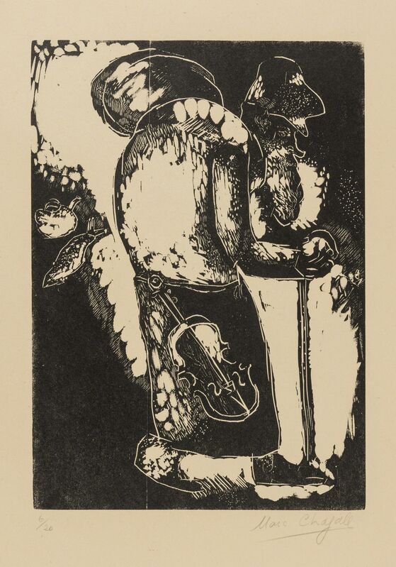 Marc Chagall, ‘Le Juif priant; Juif a la Thora, La Maison, L'Homme au sac; Chevre et violin; L'Ecuyere et le Coq (Kornfeld 31 III b, 35c, 32 IV, 33 II b, 34 II b and 84 III b)’, Print, Six wood engravings, on japan paper, Forum Auctions