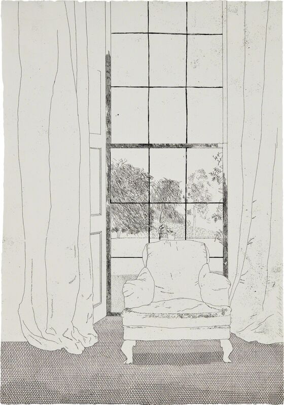 David Hockney, ‘Home, from Illustrations for Six Fairy Tales from the Brothers Grimm’, 1969, Print, Etching, on Hodgkinson handmade wove paper watermarked 'DH / PP', the full sheet, Phillips
