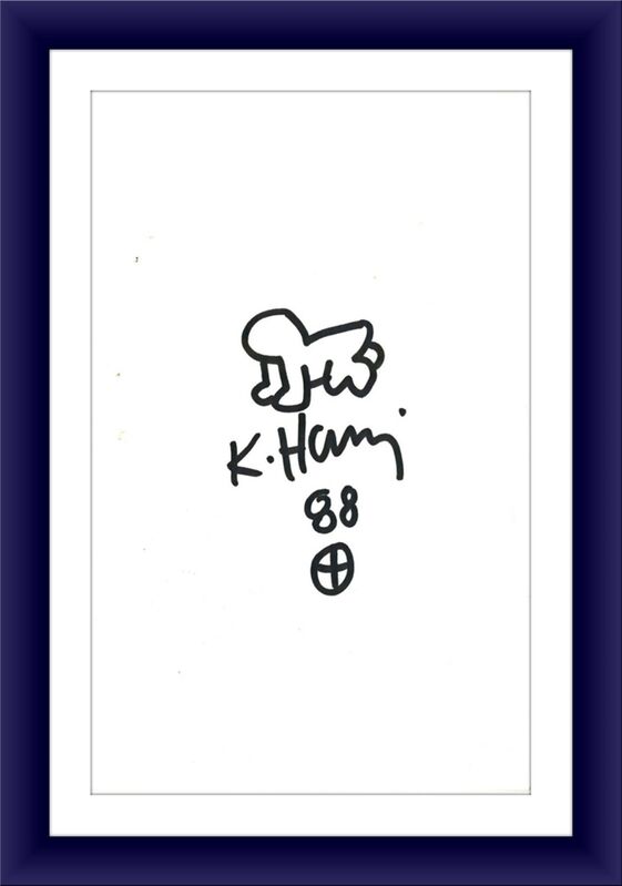 Keith Haring, ‘Original Radiant Baby Drawing (from the Estate of UACC President Cordelia Platt)’, 1988, Drawing, Collage or other Work on Paper, Unique drawing on card. hand signed and dated with haring logo. unframed. guaranteed authentic., Alpha 137 Gallery Gallery Auction