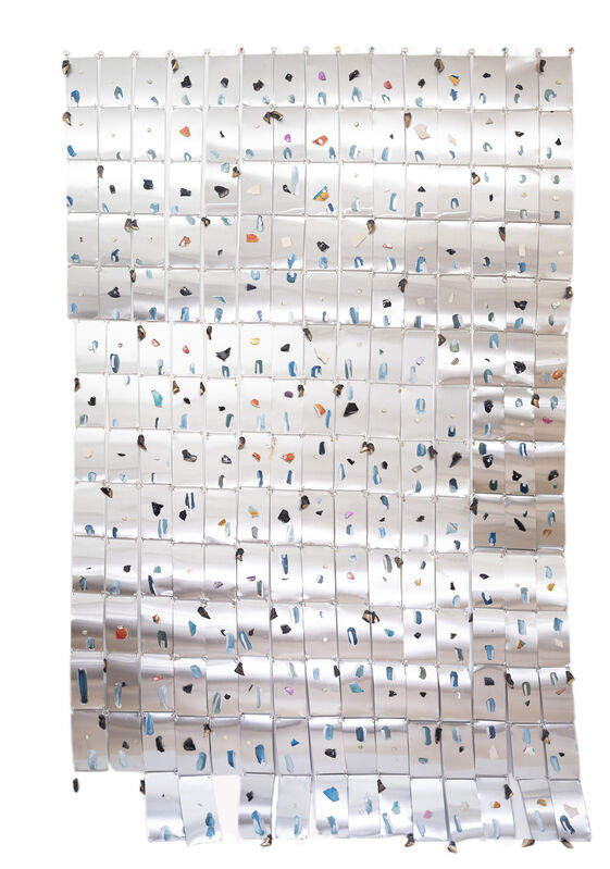 Noe Martínez, ‘La ultima parte del cuerpo II ’, 2020, Sculpture, Aluminum sheet crimped with obsidian, ceramic, shell, amber and oil, Parque Galería