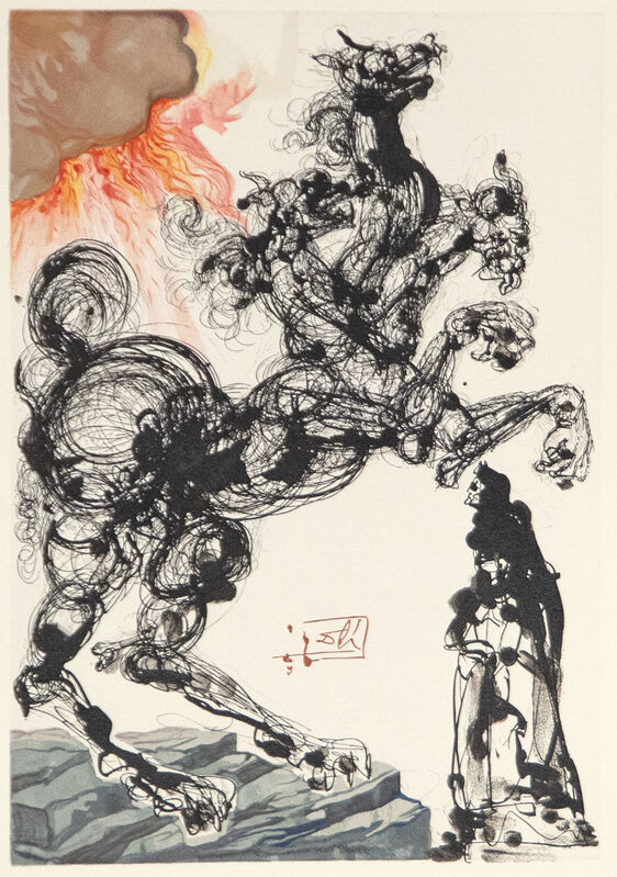 Salvador Dalí, ‘Ein Fremd und grausam Untier, Cerberus, Dreimaulig, bellend wie ein Hund und beissend’, 1974, Print, Color wood engraving, Heather James Fine Art Gallery Auction