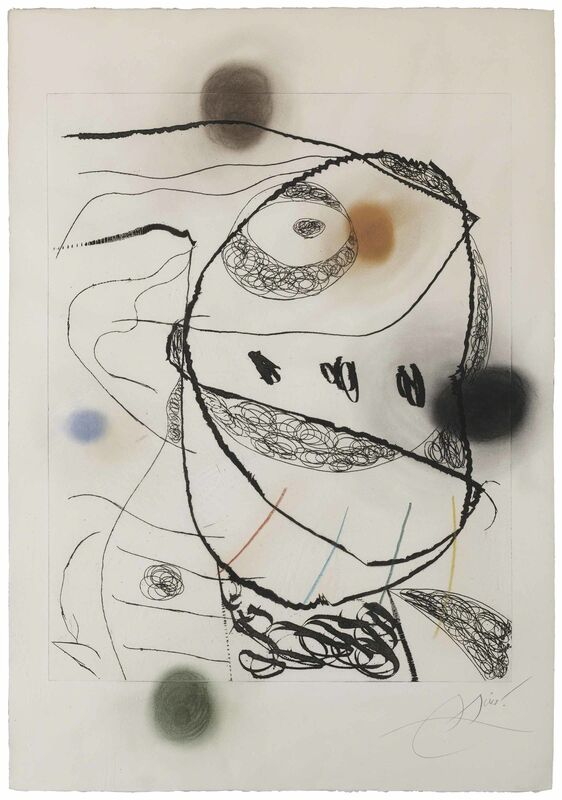 Joan Miró, ‘Les Orfèvres: one plate’, 1971-73, Print, Unique mono-etching with hand-coloring in pastel and crayon, on Arches paper, Christie's