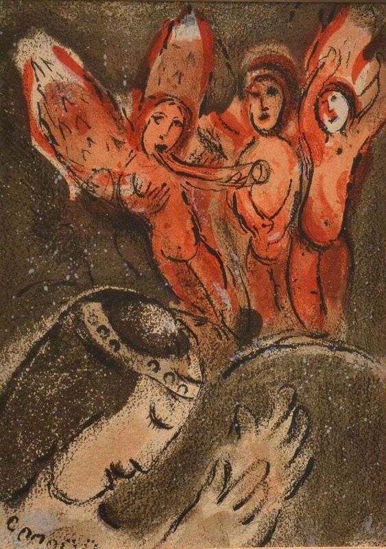Marc Chagall, ‘Sarah and the Angels - from the series "Illustrations for the Bible"’, 1960, Print, Coloured lithograph, Wallector