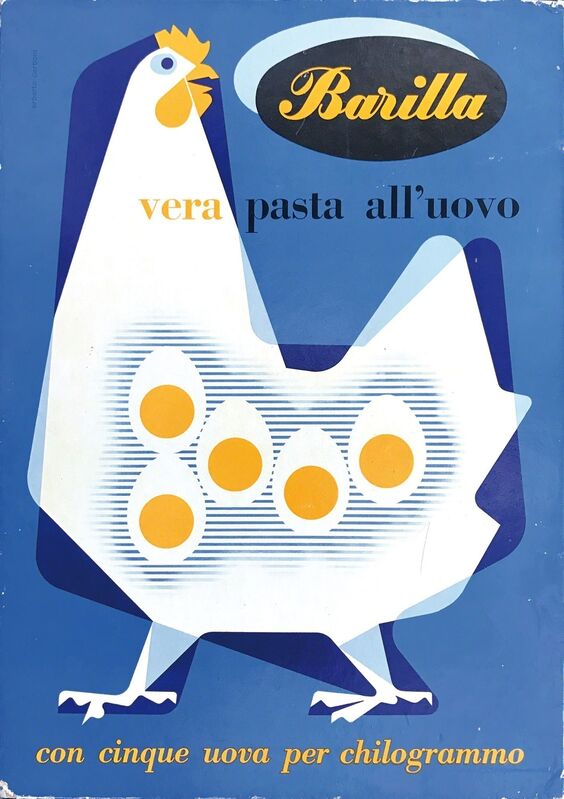 Erberto Carboni, ‘BARILLA, VERA PASTA ALL’UOVO...’, 1953, Posters, Rare small poster on carboard, one of the best designed by Carboni., Cambi