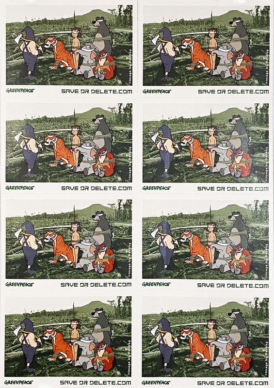 Banksy, ‘'Greenpeace: Save or Delete' Campaign Decal Sticker Sheet (full)’, 2002, Print, Screen print on adhesive paper, divided into 8., Signari Gallery