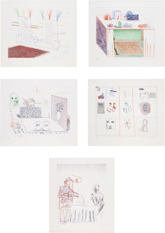 David Hockney, ‘The Blue Guitar: five plates’, 1976-77, Print, Five etchings and aquatints, one with drypoint, on Inveresk mould-made paper, with full margins, Phillips
