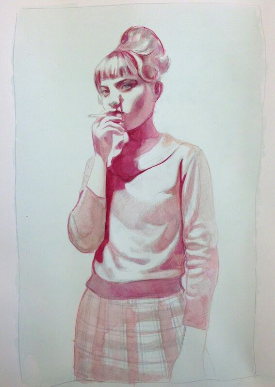 Mercedes Helnwein, ‘Thought (Summer Smoking)’, 2013, Drawing, Collage or other Work on Paper, Watercolor and pencil on paper, KP Projects
