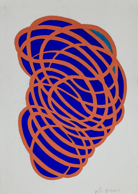 Linda Fleming, ‘Gouache Wall Drawing (orange, blue)’, 2017, Drawing, Collage or other Work on Paper, Graphite and gouache on paper, Robischon Gallery
