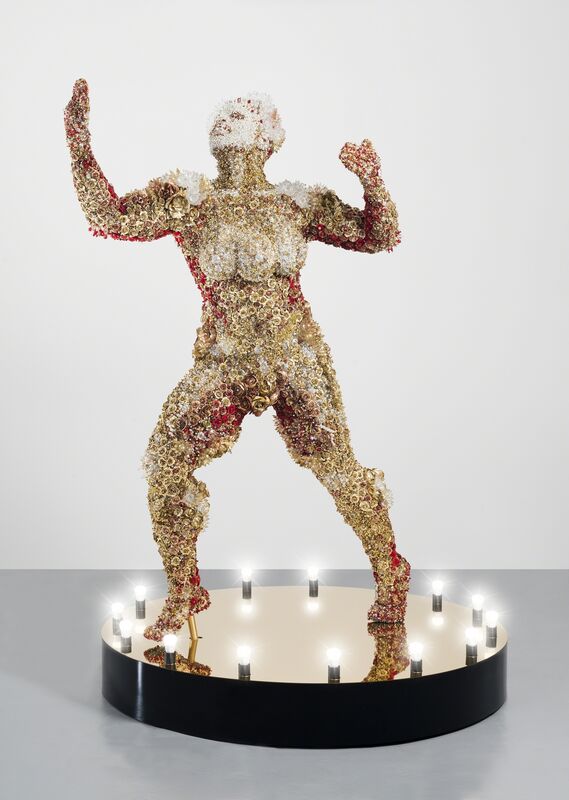 Athi-Patra Ruga, ‘Proposed Model of Francois Benga (1906 - 1967)’, 2018, Sculpture, Sculpture: High density foam, artificial flowers and jewels Plinth: Perspex, lighbulbs, WHATIFTHEWORLD